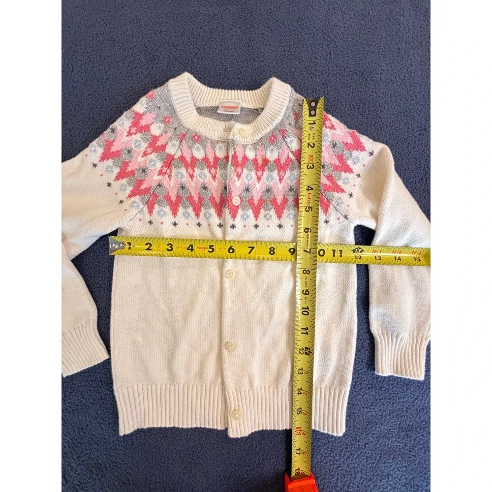 Gymboree Girls Fair Isle Cardigan Sweater Cream Pink Metallic Knit Size‎ S 5-6